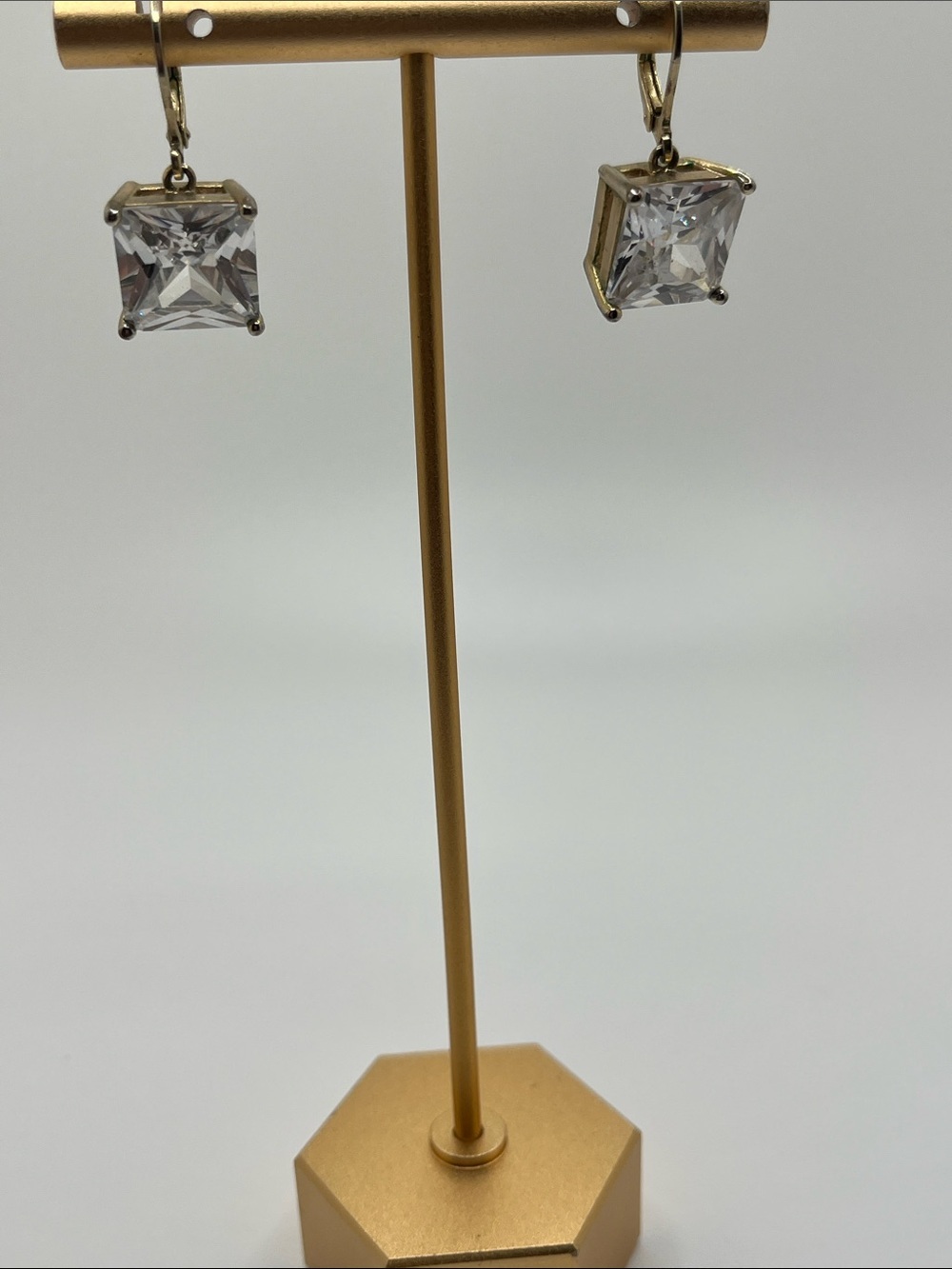 Clear Square Crystal Drop Earrings - Unbranded